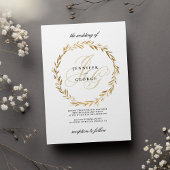 Invitation Simple white gold leaf monogram initials Wedding 
