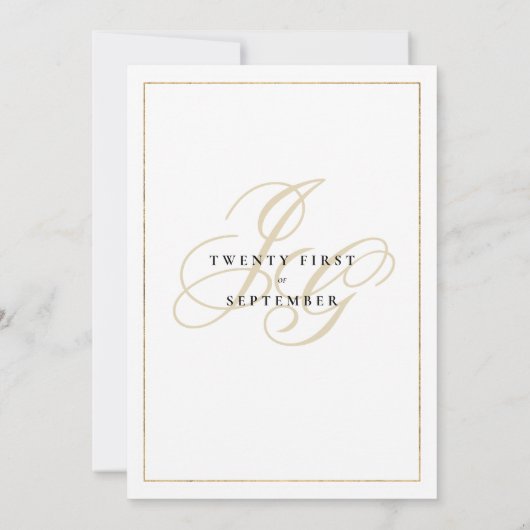 Invitation Simple white gold leaf monogram initials Wedding (Dos)