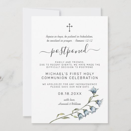 Invitation Simple Wildflower | Communion reportée (Devant)