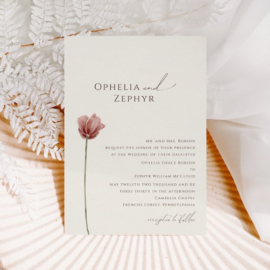 Invitation Simple Wildflower | Mariage Traditionnel Beige