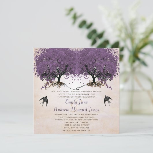 Invitation Simplement Abricot Pourpre Arbre à Feuilles en For (Debout devant)