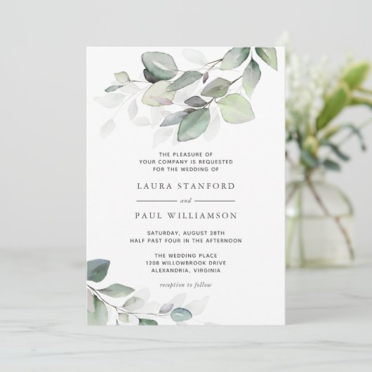 Invitation Simplement Belle Aquarelle Botanique Verdure (Debout devant)