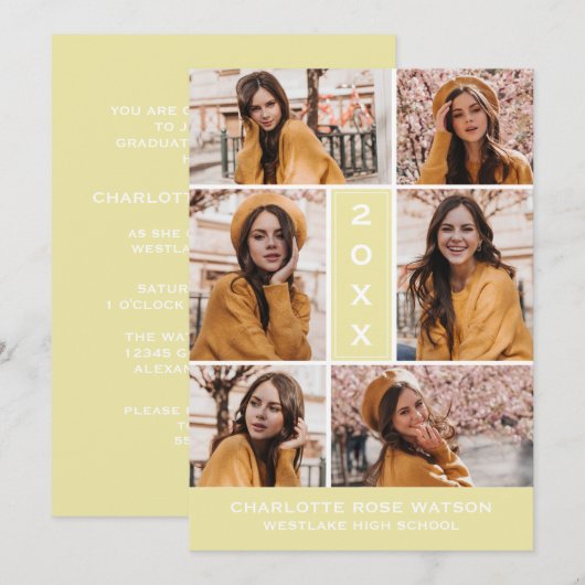 INVITATION SIMPLEMENT CHIC PHOTO COLLAGE GRADUATION INVITATIO (Devant / Derrière)