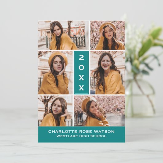 INVITATION SIMPLEMENT CHIC PHOTO COLLAGE GRADUATION INVITATIO (Debout devant)