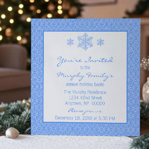 Invitation Simplement classique Damask Snowflakes Noël   Bleu