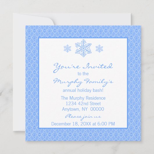 Invitation Simplement classique Damask Snowflakes Noël | Bleu (Devant)