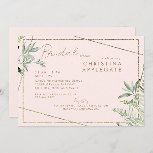 Invitation Simplement Divine Blush & Gold Elegant Fête des ma (Devant / Derrière)