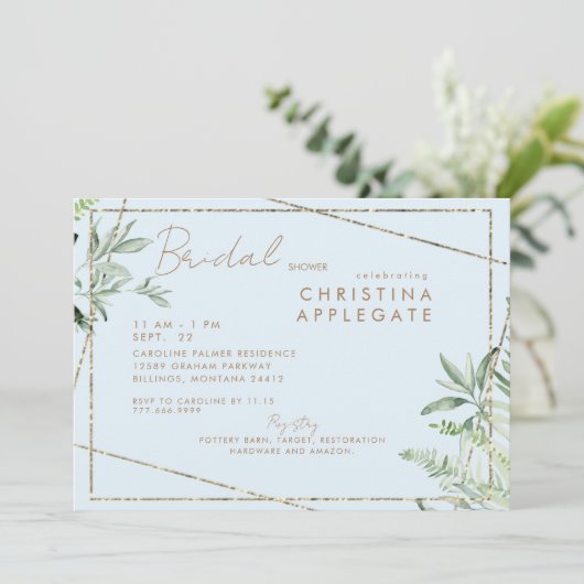 Invitation Simplement Divine Ivy Blu & Gold Elegant Fête des (Debout devant)