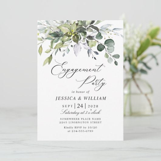 Invitation Simplement Elegant Eucalyptus ENGAGEMENT PARTI (Debout devant)