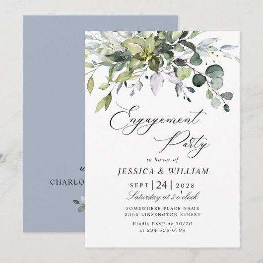 Invitation Simplement Elegant Eucalyptus ENGAGEMENT PARTI (Devant / Derrière)