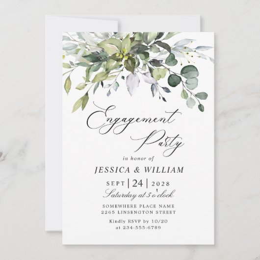 Invitation Simplement Elegant Eucalyptus ENGAGEMENT PARTI (Devant)