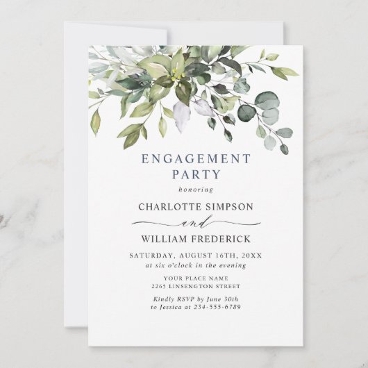 Invitation Simplement Elegant Eucalyptus ENGAGEMENT PARTI (Devant)