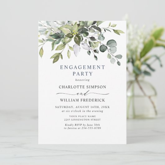 Invitation Simplement Elegant Eucalyptus ENGAGEMENT PARTI (Debout devant)