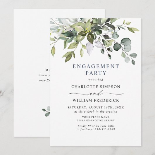 Invitation Simplement Elegant Eucalyptus ENGAGEMENT PARTI (Devant / Derrière)