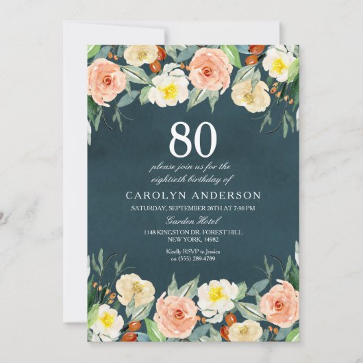 Invitation Simplement Élégant Floral N'Importe Quel Âge Fête (Devant)