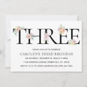 Invitation Simplement élégant Floral TROIS 3e anniversaire (Devant)