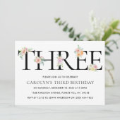 Invitation Simplement élégant Floral TROIS 3e anniversaire (Debout devant)
