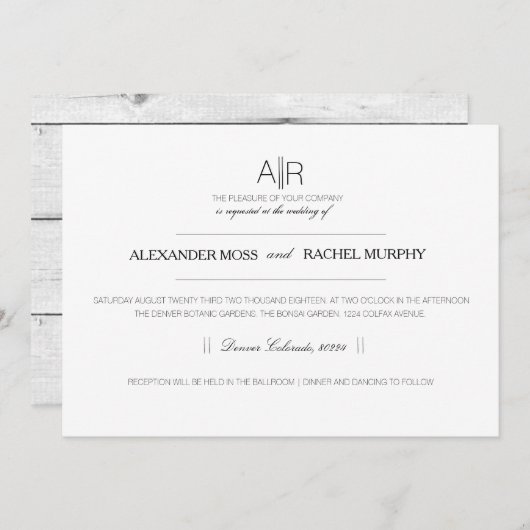 Invitation Simplement élégant | Initiales personnalisées mode (Devant / Derrière)