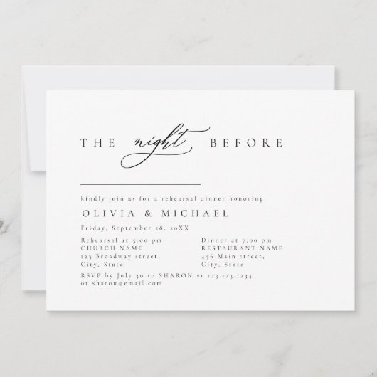 Invitation Simplement Élégant La Nuit Avant Le Dîner De Répét (Devant)
