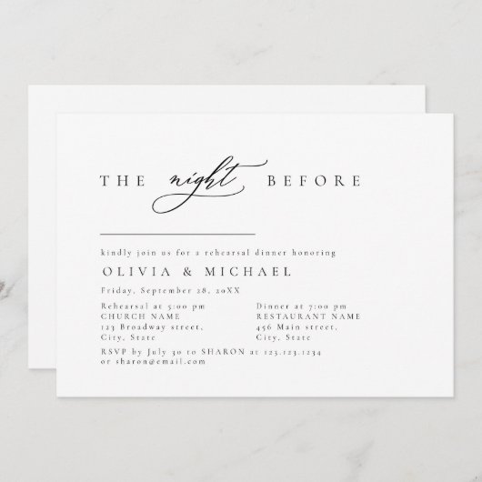 Invitation Simplement Élégant La Nuit Avant Le Dîner De Répét (Devant / Derrière)