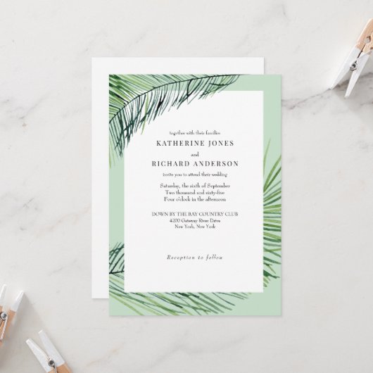 Invitation Simplement Élégant Mariage de Palmier Tropical Sau (Devant/Arrière en situation)