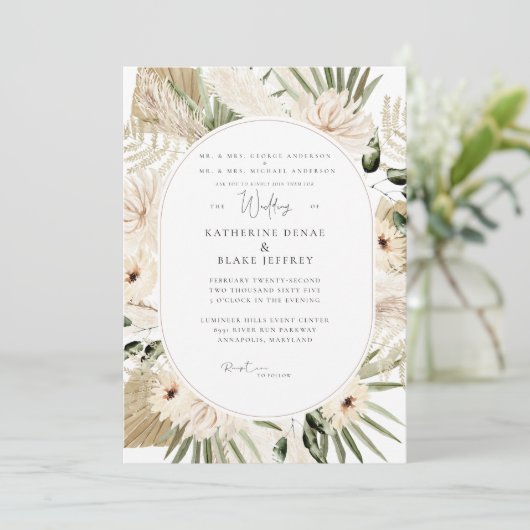 Invitation Simplement Élégant Mariage Pampas Les deux parents (Debout devant)