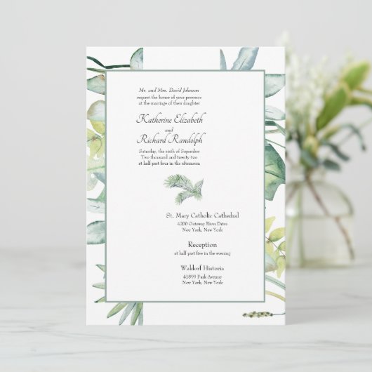 Invitation Simplement Élégant Mariage Tropical Palm Sage (Debout devant)