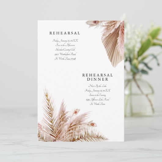 Invitation Simplement Élégante Répétition Mariage Pampas II (Debout devant)