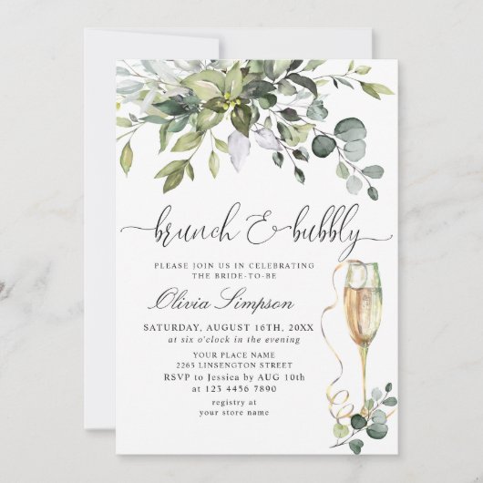 Invitation Simplement Eucalyptus Brunch & Bubbly (Devant)