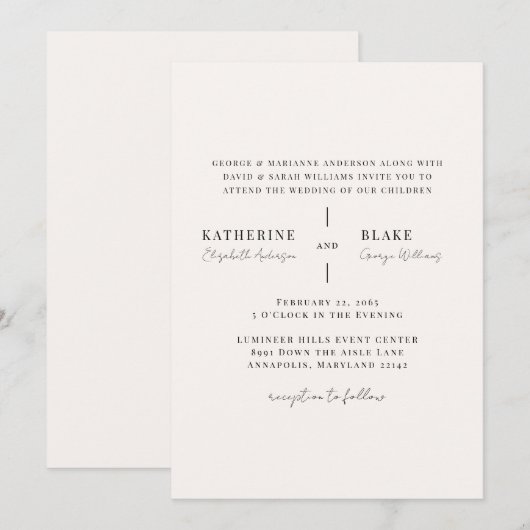 Invitation Simplement Mariage Moderne Champagne Clair (Devant / Derrière)