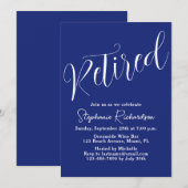 Invitation Simplement Moderne Écriture Bleu Marine Retraite (Devant / Derrière)