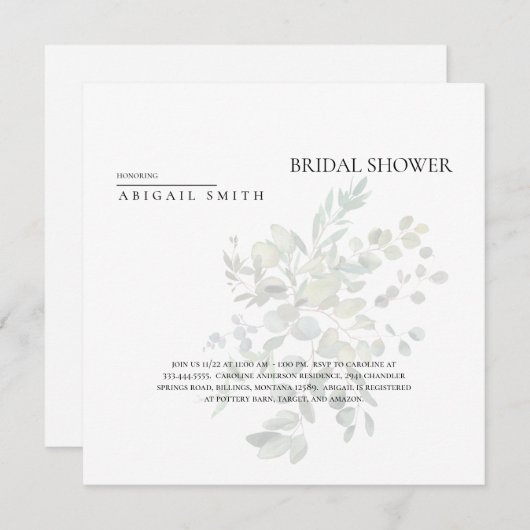 Invitation Simplement moi Muted Fête des mariées de verdure (Devant / Derrière)