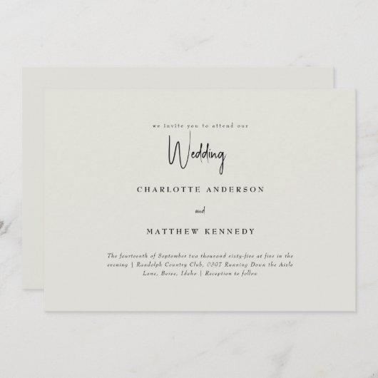 Invitation Simplement nous Crème Pas de parents Mariage (Devant / Derrière)