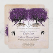 Invitation Simplement Peachy Purple Vintage Heart Leaf Arbre (Devant / Derrière)