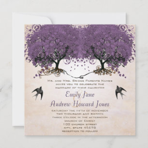 Invitation Simplement Peachy Purple Vintage Heart Leaf Arbre