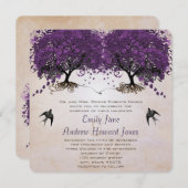 Invitation Simplement Peachy Purple Vintage Heart Leaf Arbre (Devant / Derrière)