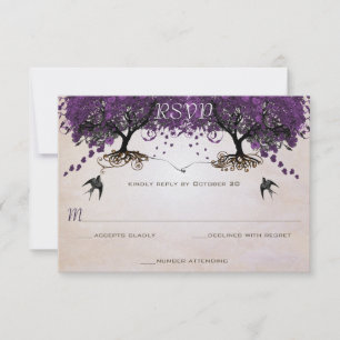 Invitation Simplement pêche pourpre Vintage Heart Leaf Tree R