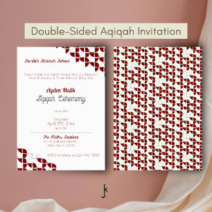 Invitation Simplement Rétro Blanc Rouge, Aqiqah Baby Shower