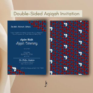 Invitation Simplement Rétro Bleu Rouge, Aqiqah Baby Shower