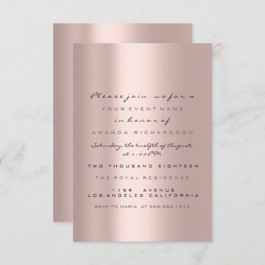 Invitation Simplement Rose Gold Blush Mariage 16 ans (Devant / Derrière)