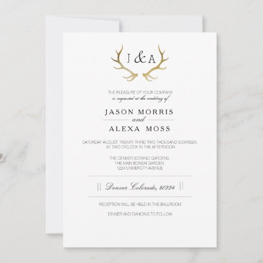 Invitation Simplement Russe Antler Or | Mariage élégant (Devant)