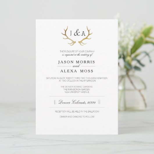 Invitation Simplement Russe Antler Or | Mariage élégant (Debout devant)