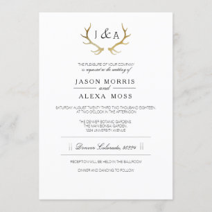 Invitation Simplement Russe Antler Or   Mariage élégant