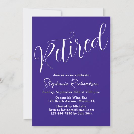Invitation Simplement Script Moderne Dark Purple Retraite (Devant)