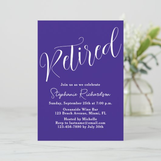 Invitation Simplement Script Moderne Dark Purple Retraite (Debout devant)