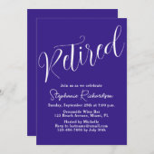 Invitation Simplement Script Moderne Dark Purple Retraite (Devant / Derrière)