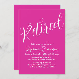 Invitation Simplement Script moderne Pink Retraite Party