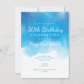 Invitation Simples 30e anniversaire Couleur d'eau bleue (Devant)