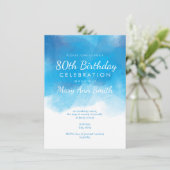Invitation Simples 80e anniversaire Couleur d'eau bleue (Debout devant)