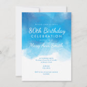 Invitation Simples 80e anniversaire Couleur d'eau bleue (Devant)